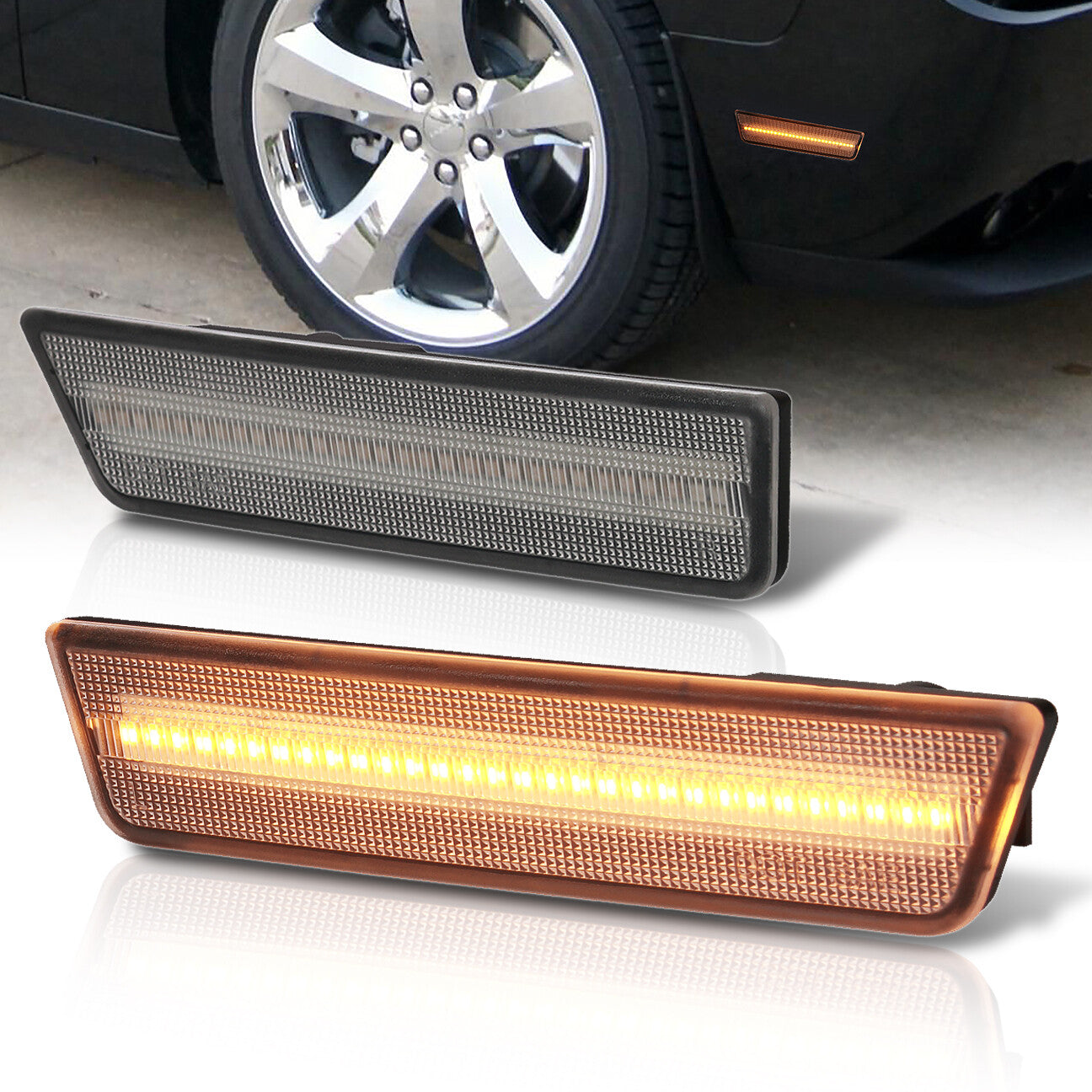 Dodge Challenger 2008-2014 Front Amber LED Side Marker Clear Len