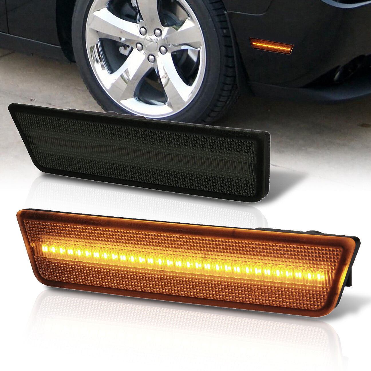 Dodge Challenger 2008-2014 Front Amber LED Side Marker Smoke Len