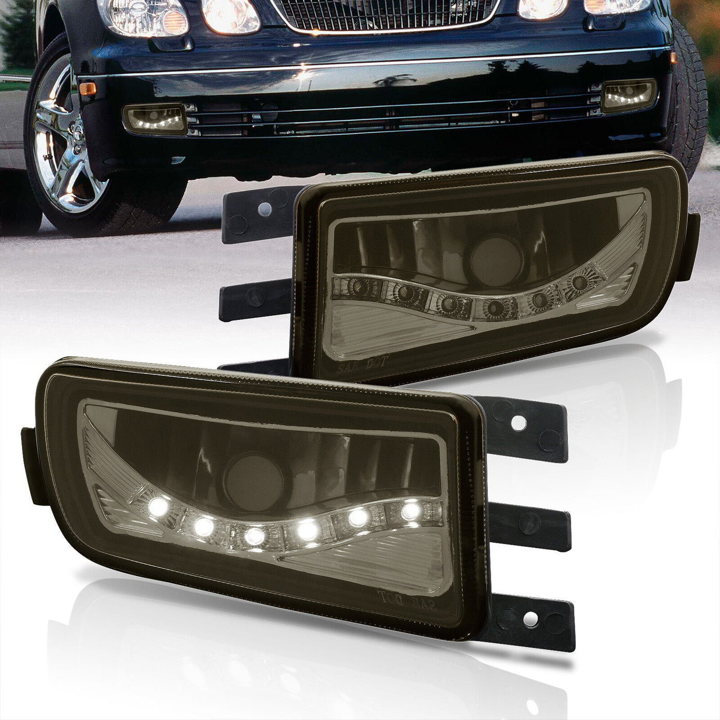 Lexus GS300 GS400 GS430 1998-2005 Front DRL Fog Lights Smoked Len (No Switch & Wiring Harness)