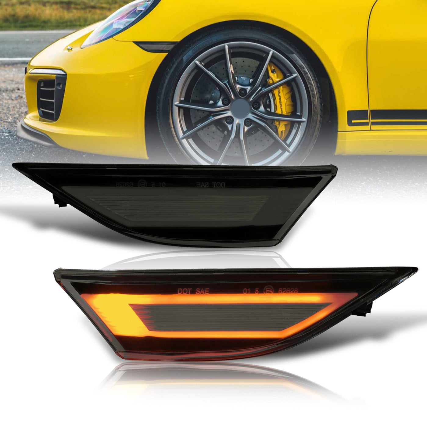 Porsche Carrera 991 2012-2019 / Boxster 981 718 2013-2021 / Cayman 982 2014-2022 Front Amber LED Side Marker Lights Clear Len