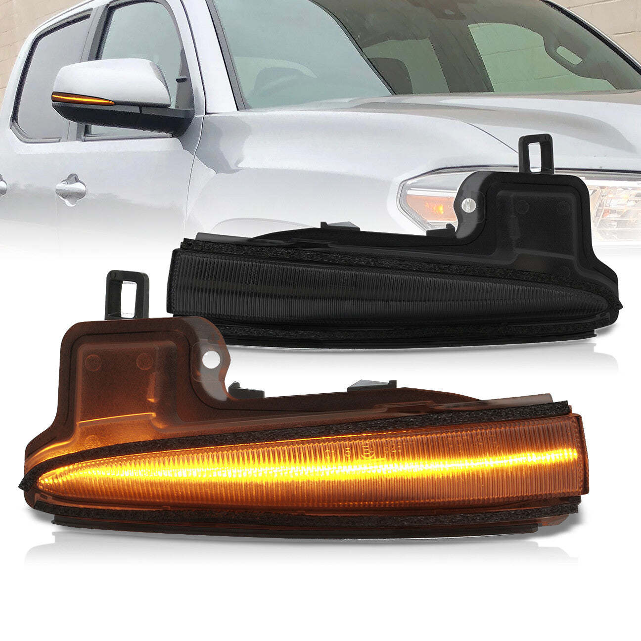 Toyota Tacoma 2016-2021 / Highlander 2020-2021 / RAV4 2019-2021 Front Amber Sequential LED Side Mirror Signal Marker Lights Smoked Len