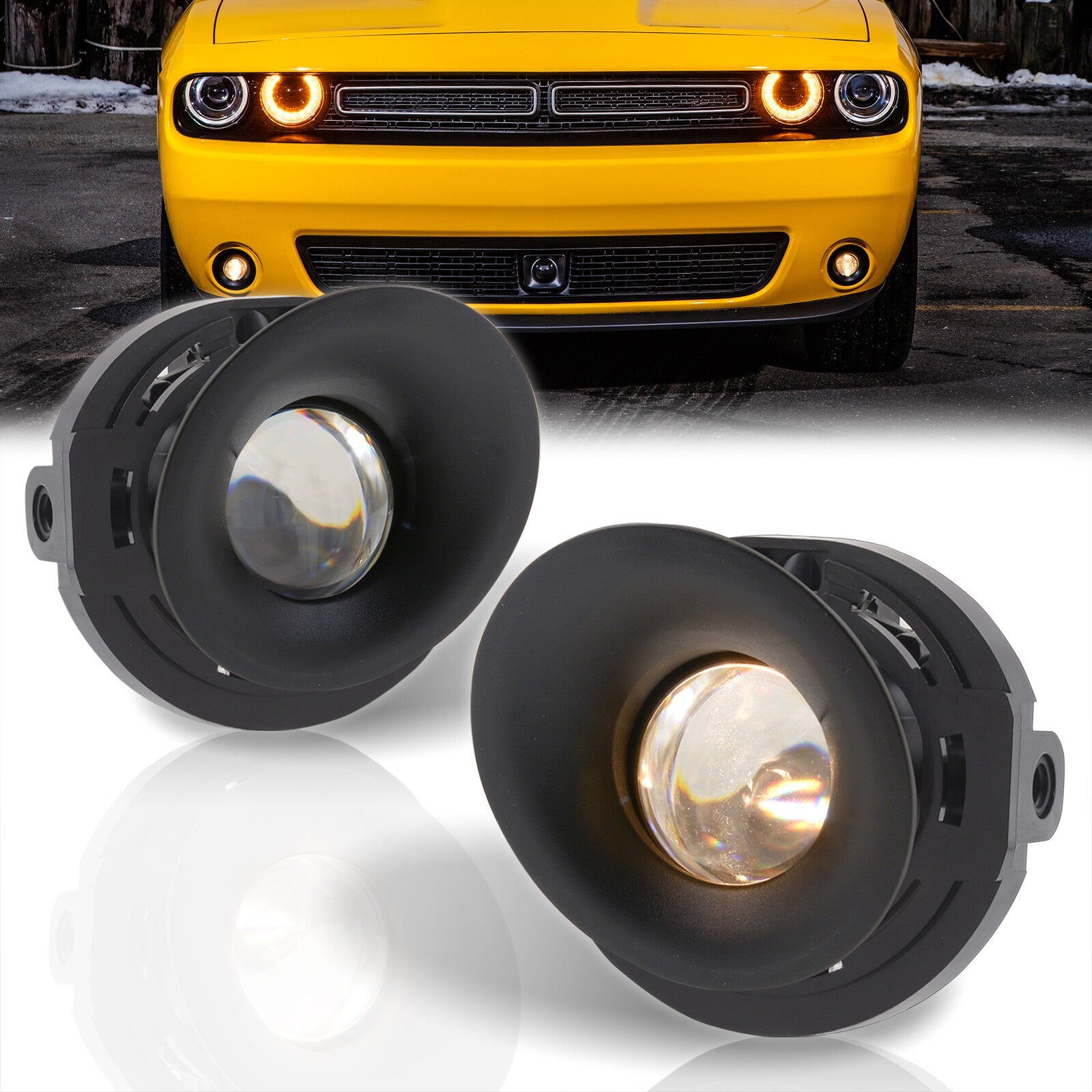 Dodge Challenger 2015-2021 Front Fog Lights Clear Len (Includes Switch & Wiring Harness) - Parts Agent