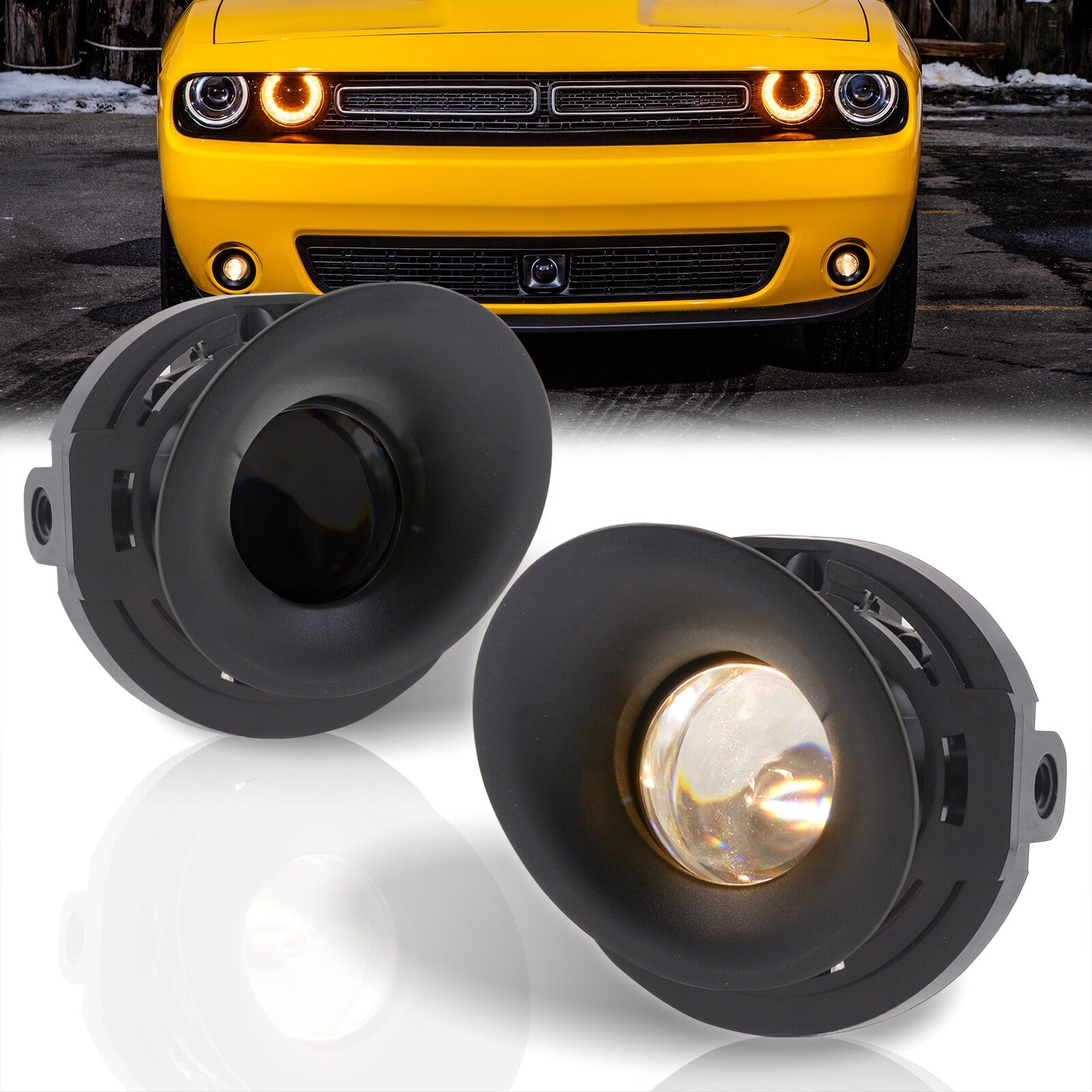 Dodge Challenger 2015-2021 Front Fog Lights Smoked Len (Includes Switch & Wiring Harness) - Parts Agent