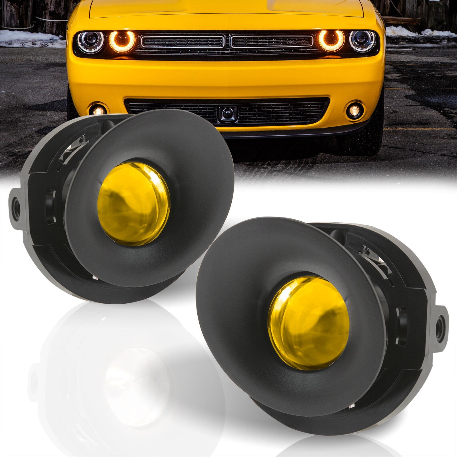 Dodge Challenger 2015-2021 Front Fog Lights Yellow Len (Includes Switch & Wiring Harness) - Parts Agent