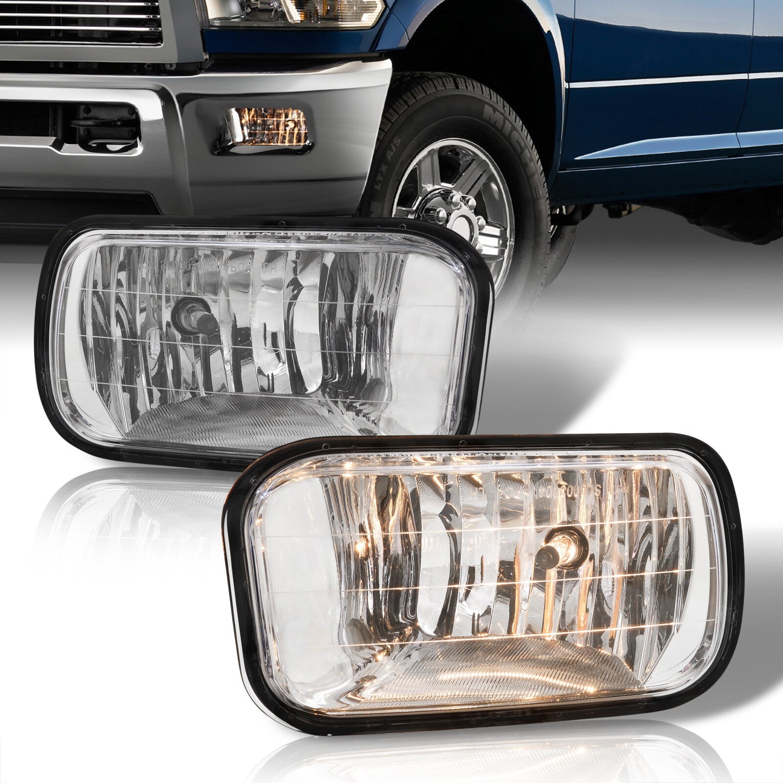 Dodge Ram 1500 2009-2012 / Ram 2500 3500 2010-2018 Front Fog Lights Clear Len (No Switch & Wiring Harness)