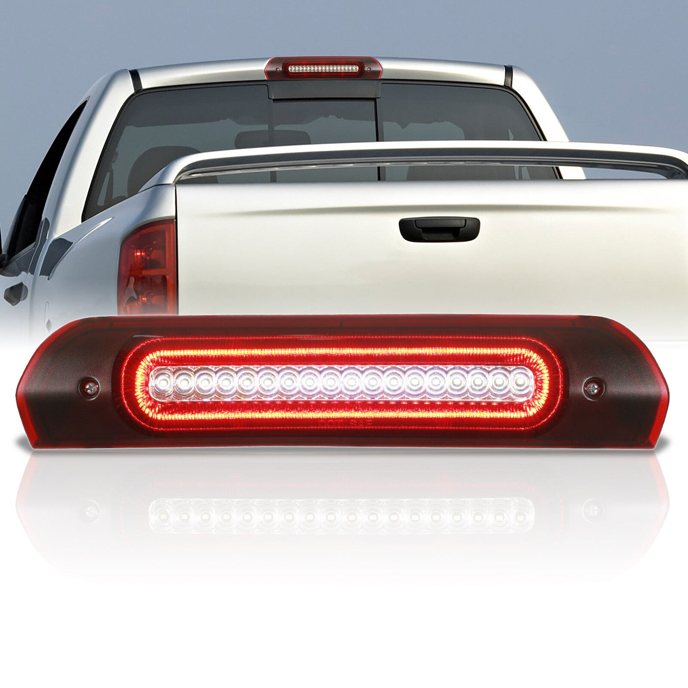 Dodge Ram 1500 2002-2008 / Dodge Ram 2500 3500 2003-2009 Strobe LED 3rd Brake Light Chrome Housing Red Len (Version 3)