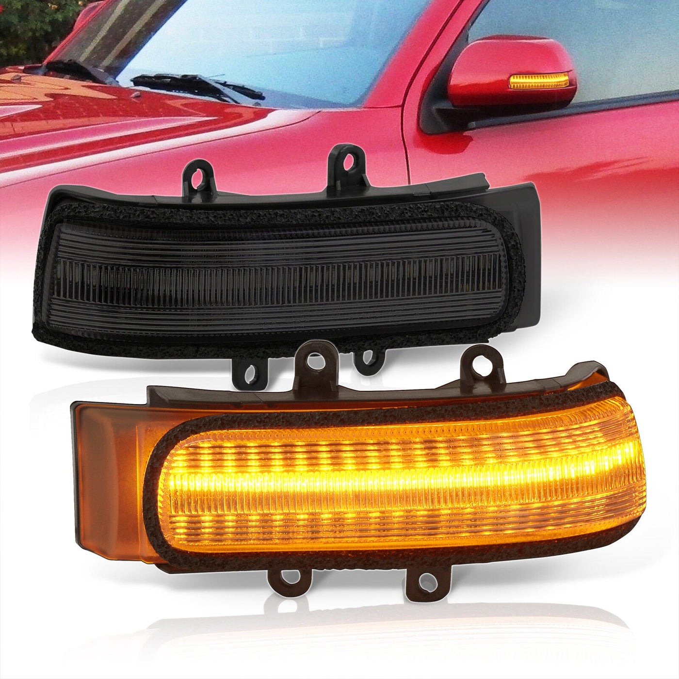 Toyota 4Runner 2010-2013 / Highlander 2008-2013 / RAV4 2009-2012 / Sienna 2014-2020 / Tacoma 2012-2015 Front Amber Sequential LED Side Mirror Signal Marker Lights Smoke Len