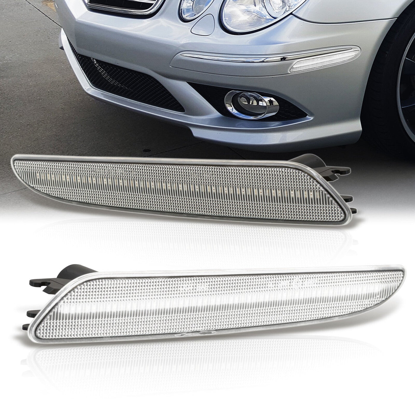 Mercedes Benz E-Class W211 E320 E350 E550 E63 AMG 2007-2009 Front White LED Side Marker Lights Clear Len