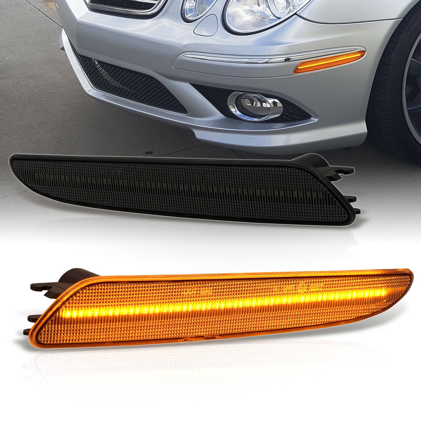 Mercedes Benz E-Class W211 E320 E350 E550 E63 AMG 2007-2009 Front Amber LED Side Marker Lights Smoke Len