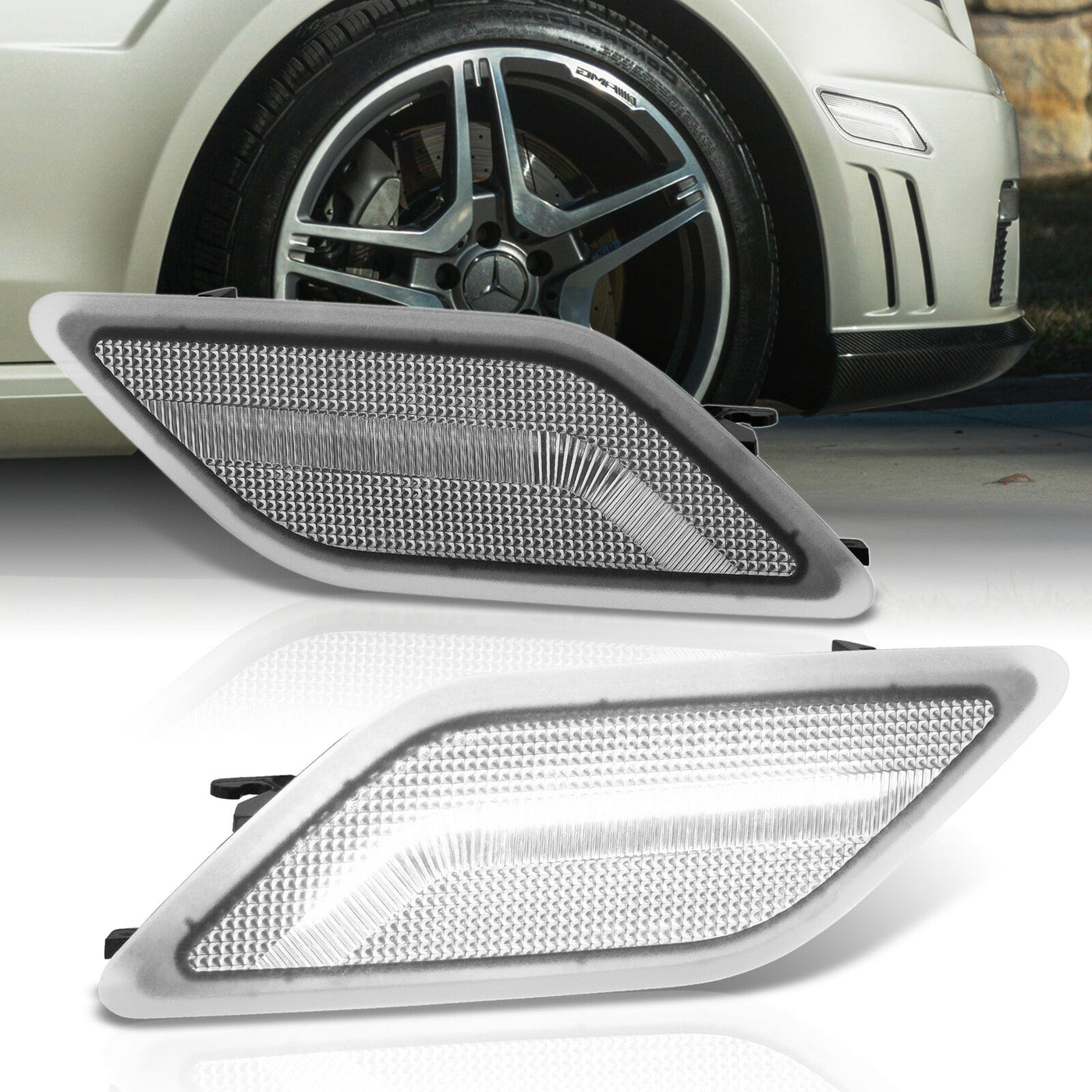 Mercedes Benz E-Class W212 C207 A207 E300 E350 E550 E63 AMG 2010-2013 Front White LED Side Marker Lights Clear Len