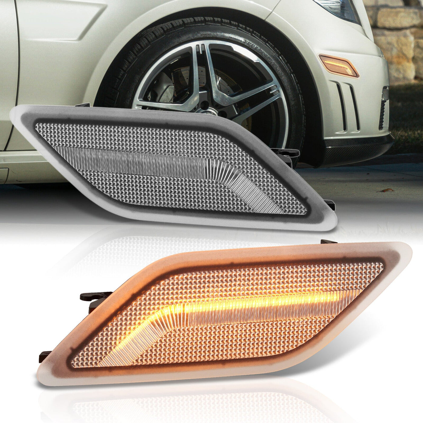 Mercedes Benz E-Class W212 C207 A207 E300 E350 E550 E63 AMG 2010-2013 Front Amber LED Side Marker Lights Clear Len