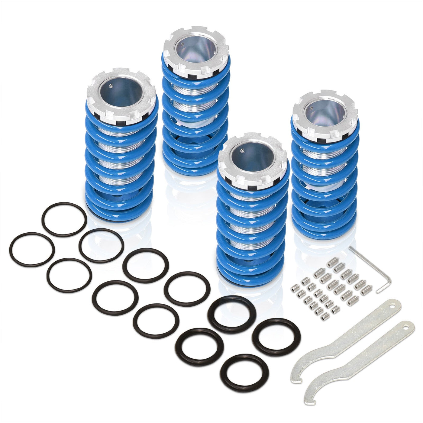 Acura Integra 1990-2001 / Honda Civic 1988-2000 / CRX 1988-1991 / Del Sol 1993-1997 Coilover Sleeves Kit Blue (Silver Sleeves)