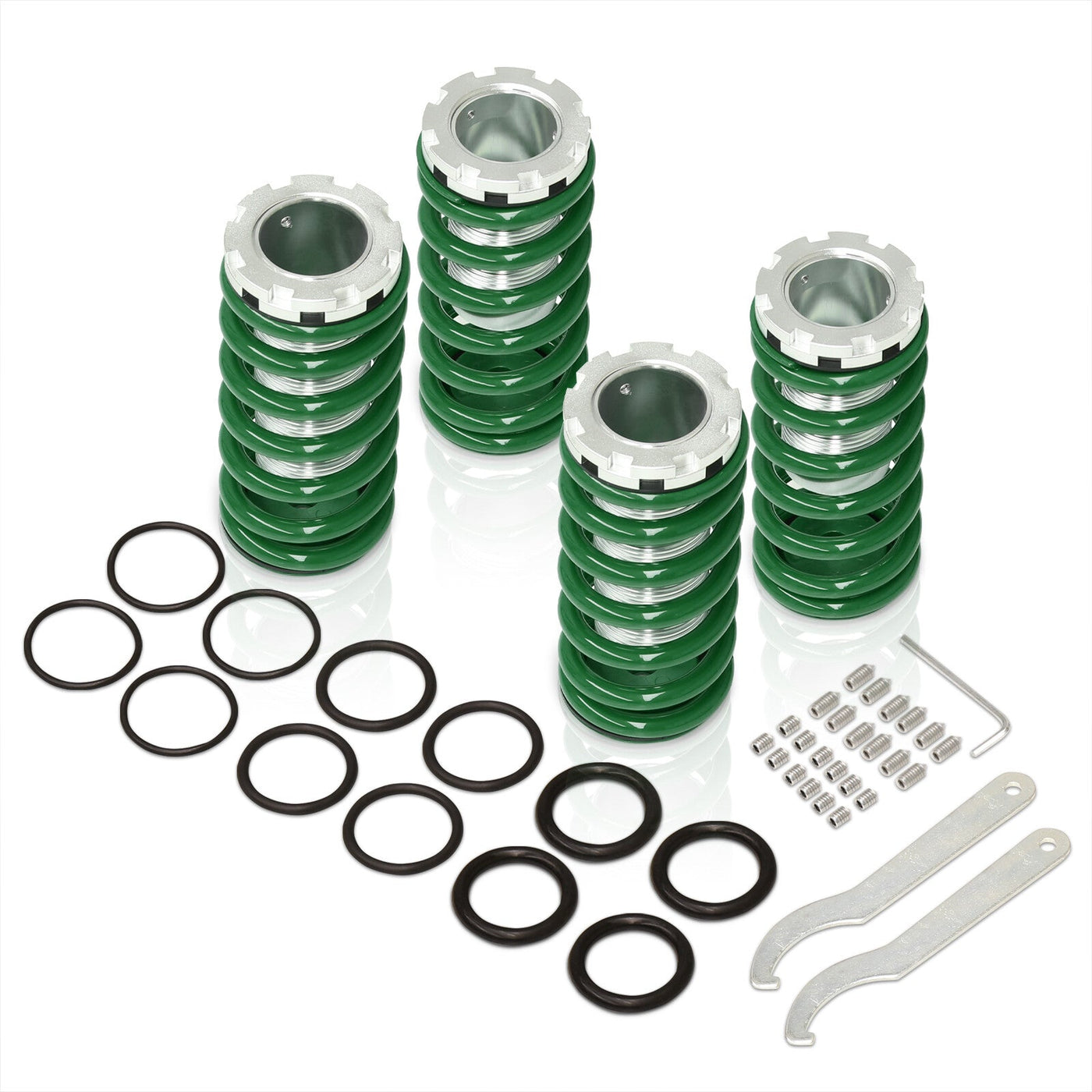 Acura Integra 1990-2001 / Honda Civic 1988-2000 / CRX 1988-1991 / Del Sol 1993-1997 Coilover Sleeves Kit Green (Silver Sleeves)