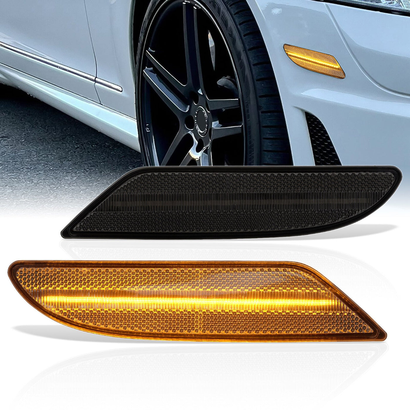 Mercedes Benz S-Class W221 S450 S550 S600 2008-2010 Front Amber LED Side Marker Lights Smoke Len