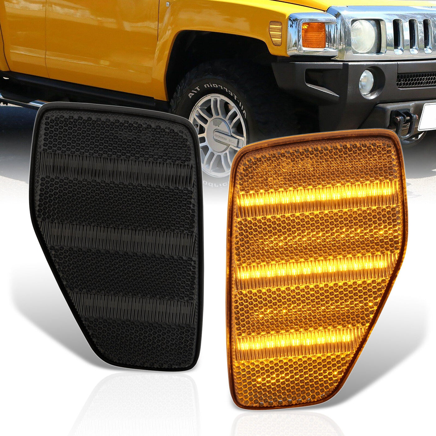 Hummer H3 2006-2010 / H3T 2009-2010 Front Amber LED Side Marker Lights Smoke Len