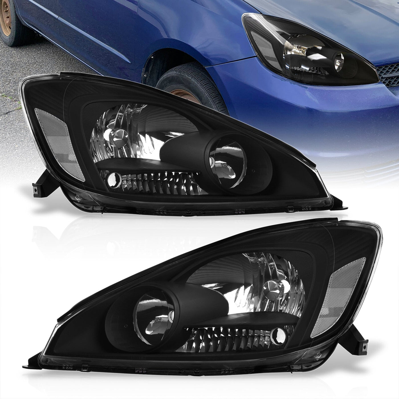 Toyota Sienna 2004-2005 Factory Style Headlights Black Housing Clear Len Clear Reflector (Halogen Models Only)