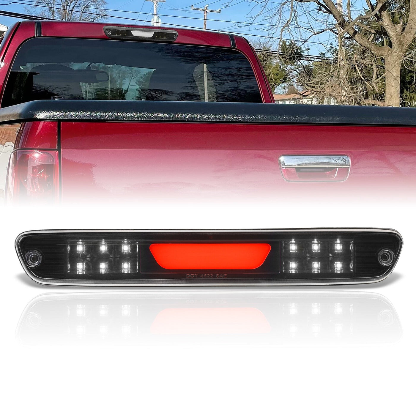 Chevrolet Colorado 2004-2012 / GMC Canyon 2004-2012 / Isuzu i-280 i-350 2006 / i-290 i-370 2007-2008 LED Bar 3rd Brake Light Black Housing Clear Len (Version 2)