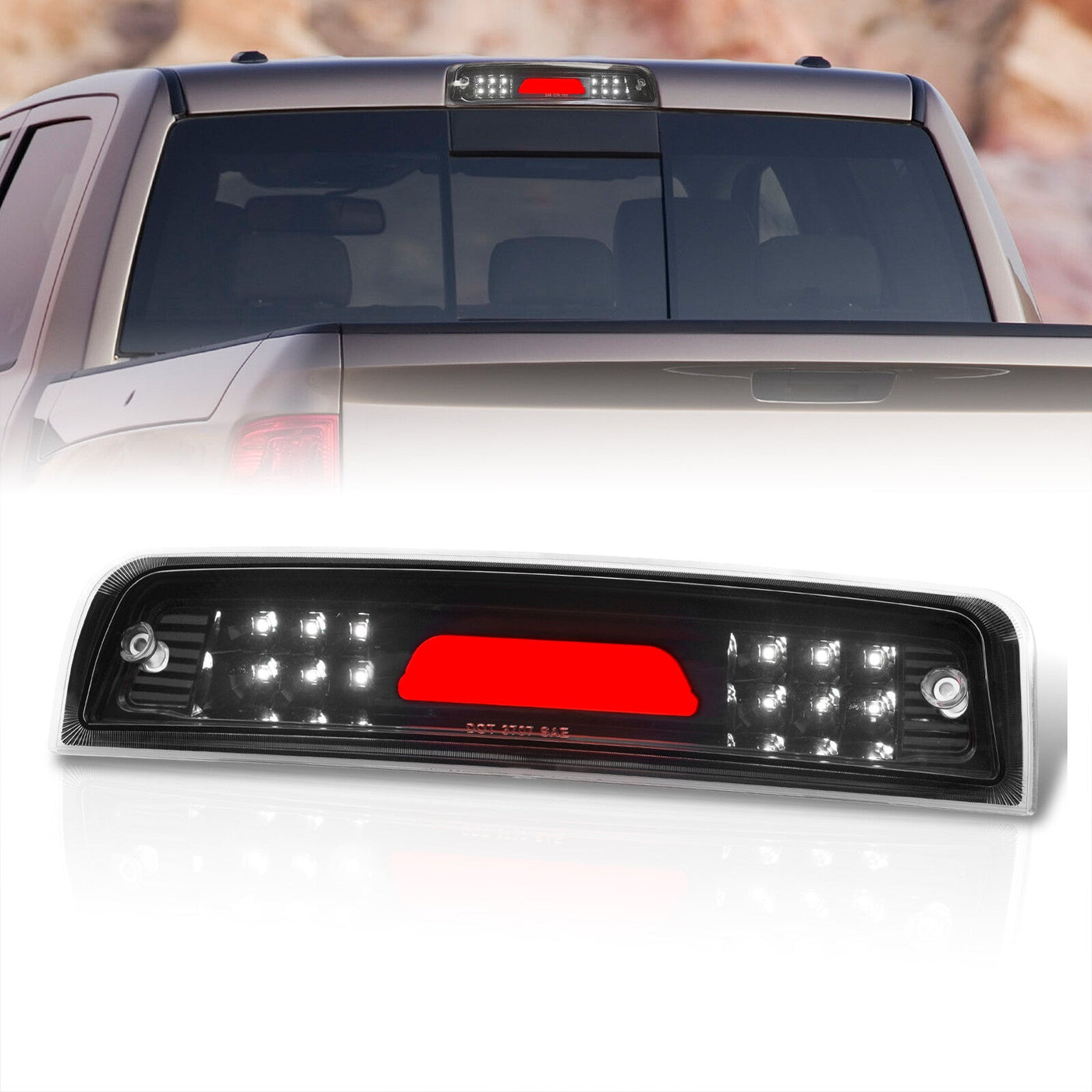 Dodge Ram 1500 2009-2010 / Dodge Ram 2500 3500 2010 / RAM 1500 2500 3500 2011-2018 LED Bar 3rd Brake Light Black Housing Clear Len (Version 2)