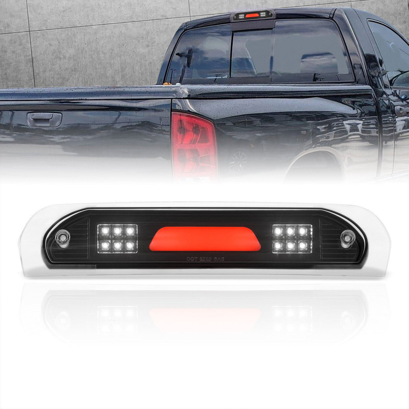 Dodge Ram 1500 2002-2008 / Dodge Ram 2500 3500 2003-2009 LED Bar 3rd Brake Light Black Housing Clear Len (Version 2)