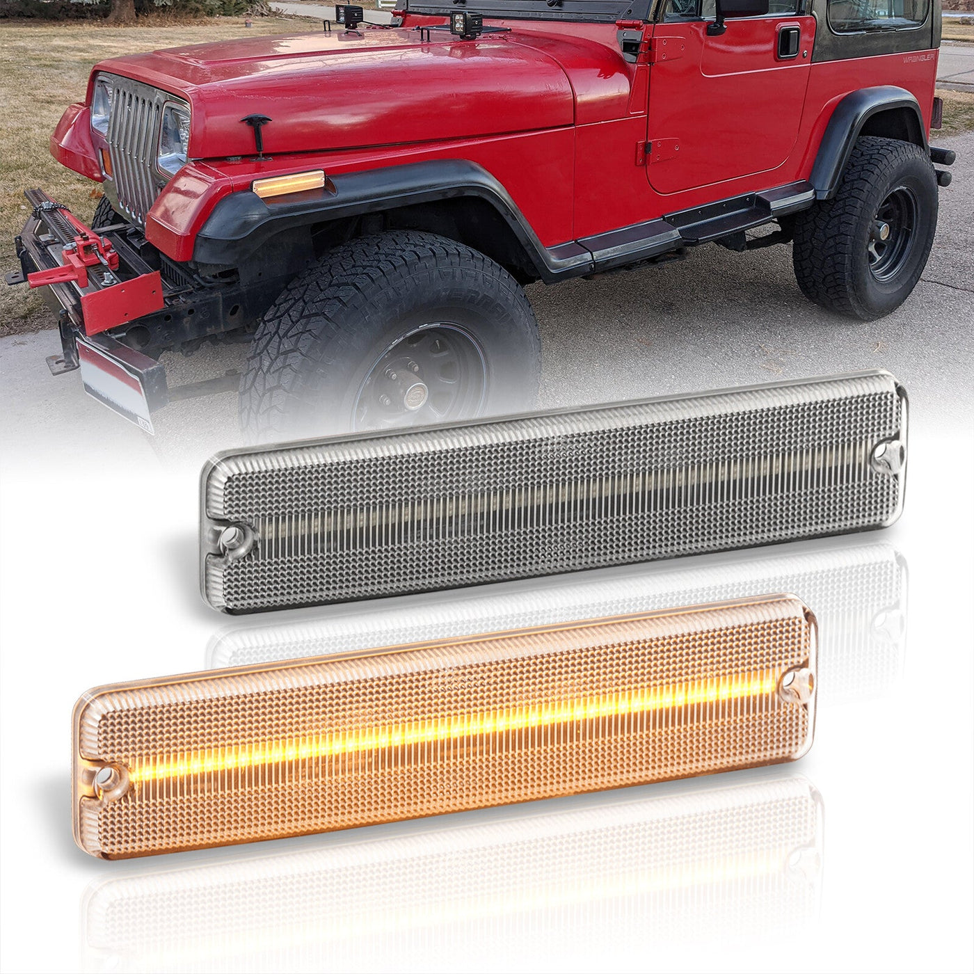 Jeep Wrangler YJ 1987-1995 Front Amber LED Side Marker Lights Clear Len