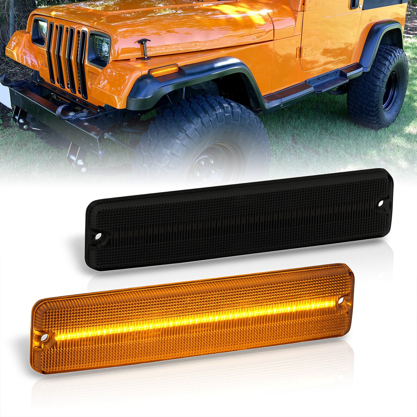 Jeep Wrangler YJ 1987-1995 Front Amber LED Side Marker Lights Smoke Len