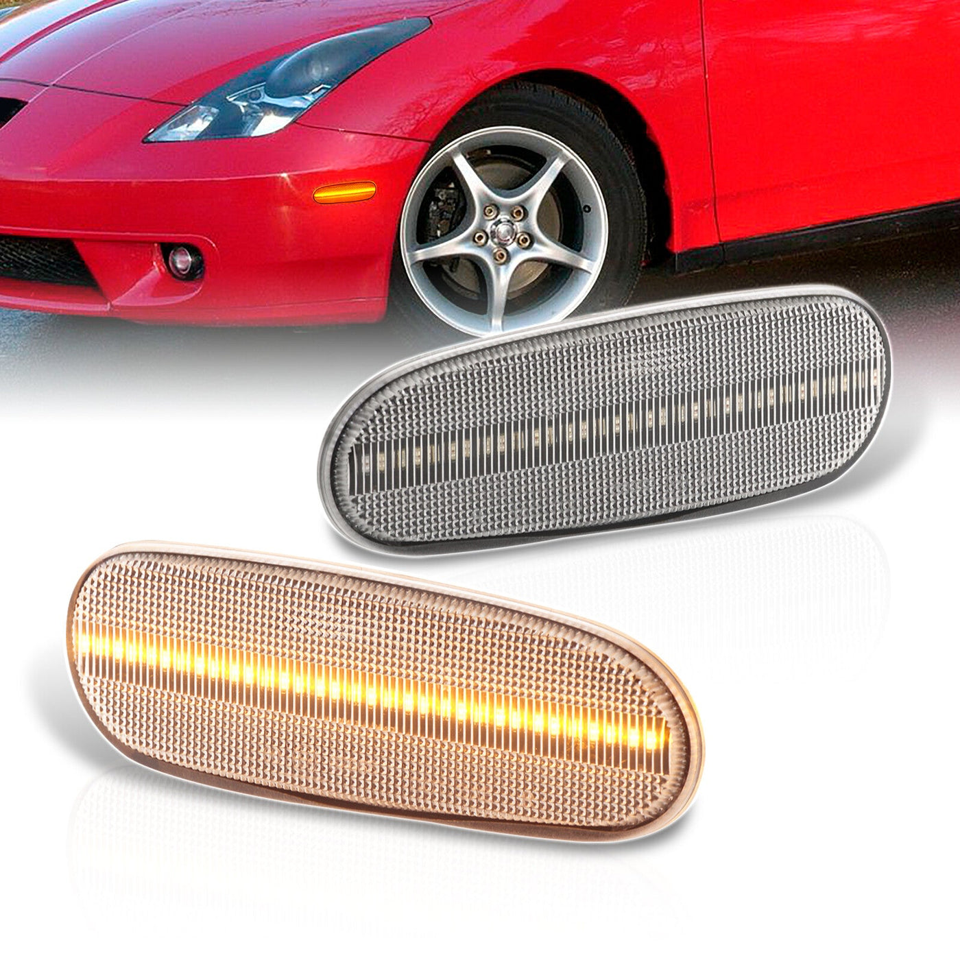 Toyota Celica 2000-2005 / MR2 Spyder 2000-2005 / Supra 1993-1998 Front Amber LED Side Marker Lights Clear Len