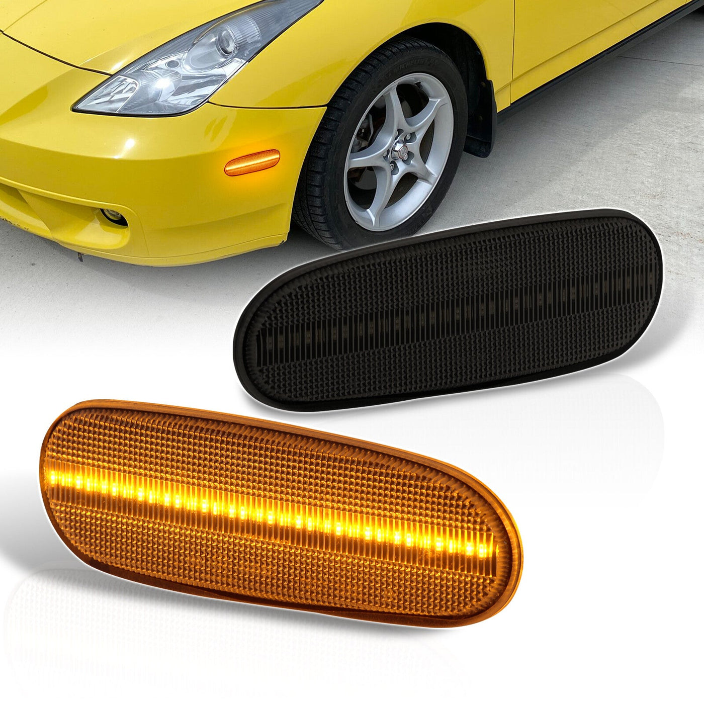 Toyota Celica 2000-2005 / MR2 Spyder 2000-2005 / Supra 1993-1998 Front Amber LED Side Marker Lights Smoke Len