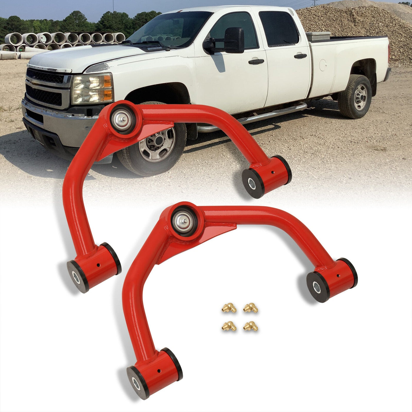 Chevrolet Silverado 2500HD 3500HD 8-Lug 2011-2019 / GMC Sierra 2500HD 3500HD 8-Lug 2011-2019 2-4" Lift Front Upper Tubular Control Arms Red