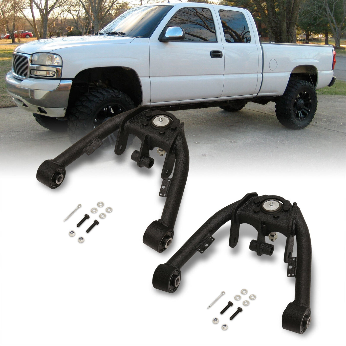 Chevrolet Silverado 1500 4WD 1999-2006 / GMC Sierra 1500 4WD 1999-2006 2-4" Lift Front Upper Tubular Control Arms Black (Dual Shock Mount)