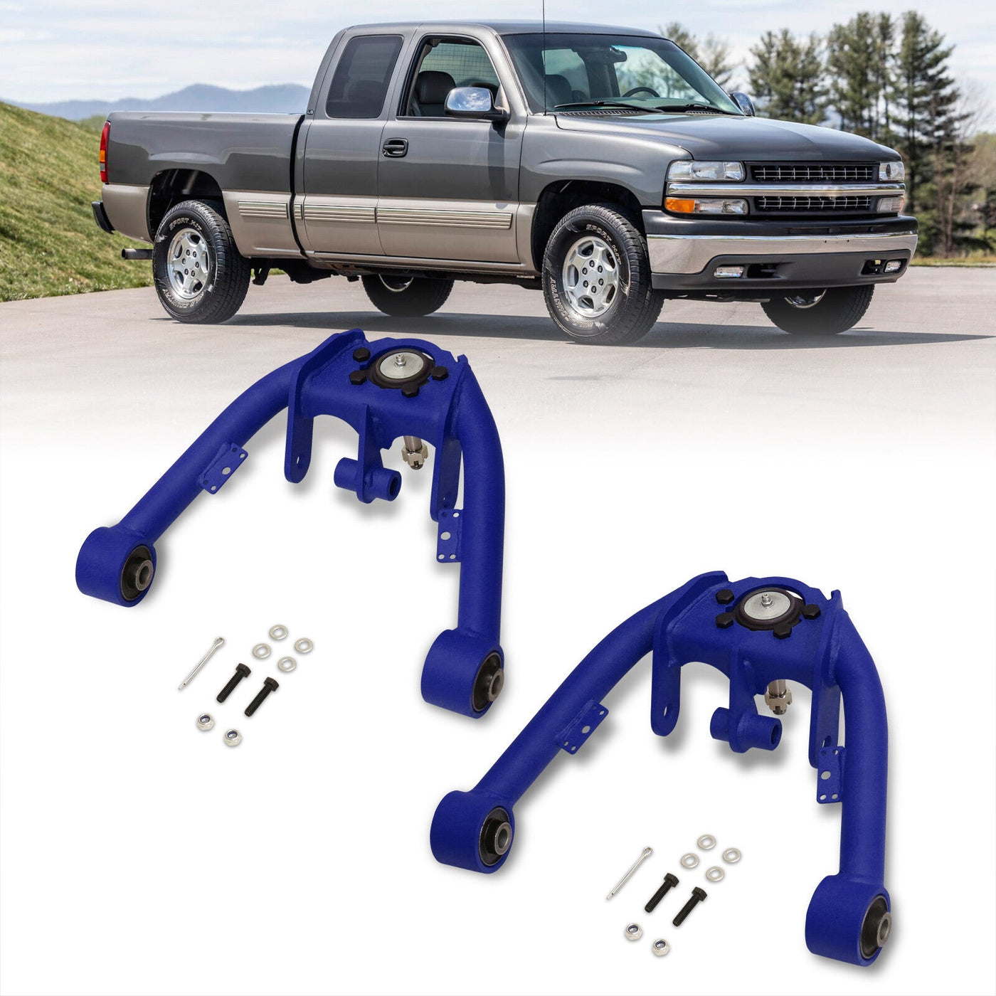 Chevrolet Silverado 1500 4WD 1999-2006 / GMC Sierra 1500 4WD 1999-2006 2-4" Lift Front Upper Tubular Control Arms Blue (Dual Shock Mount)