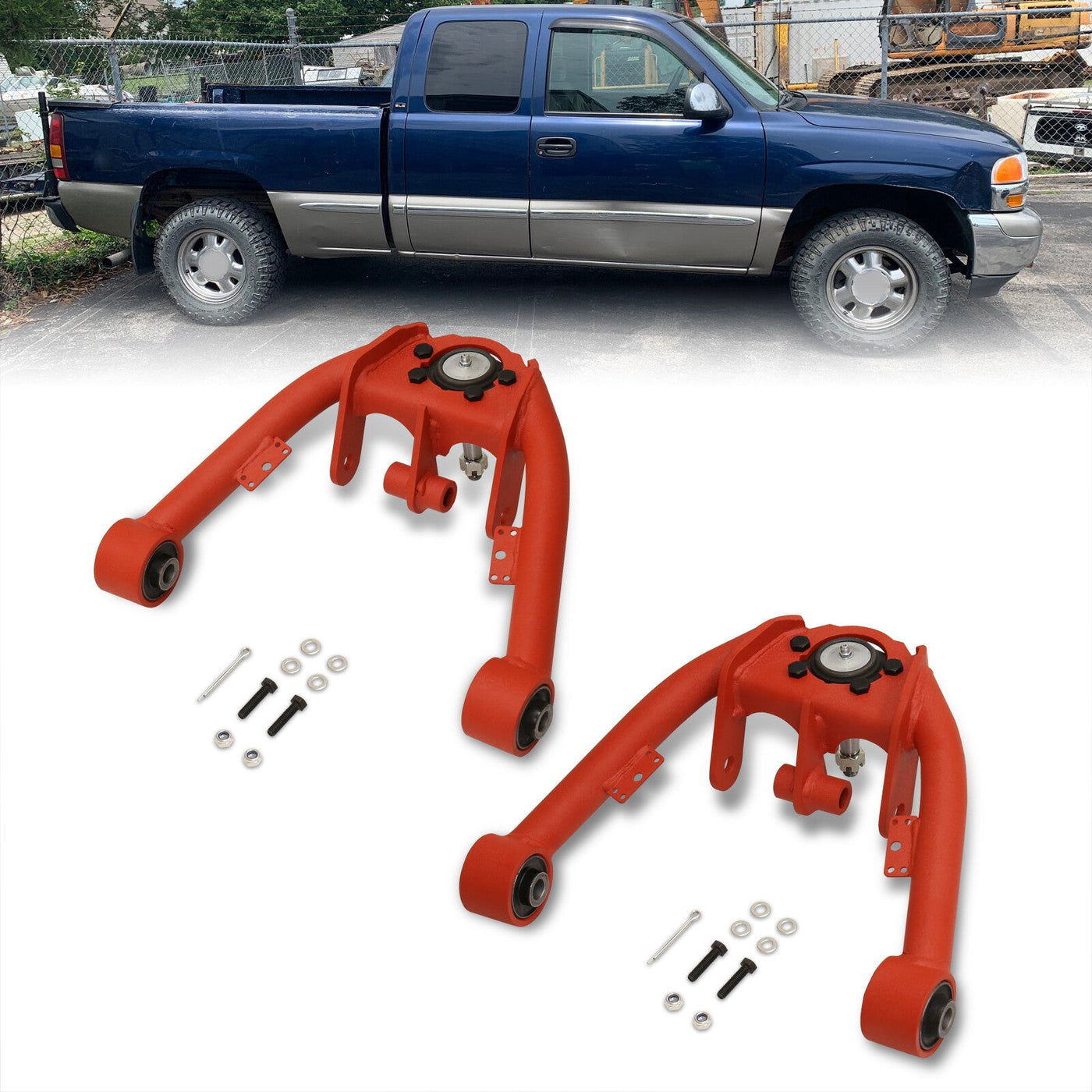 Chevrolet Silverado 1500 4WD 1999-2006 / GMC Sierra 1500 4WD 1999-2006 2-4" Lift Front Upper Tubular Control Arms Red (Dual Shock Mount)