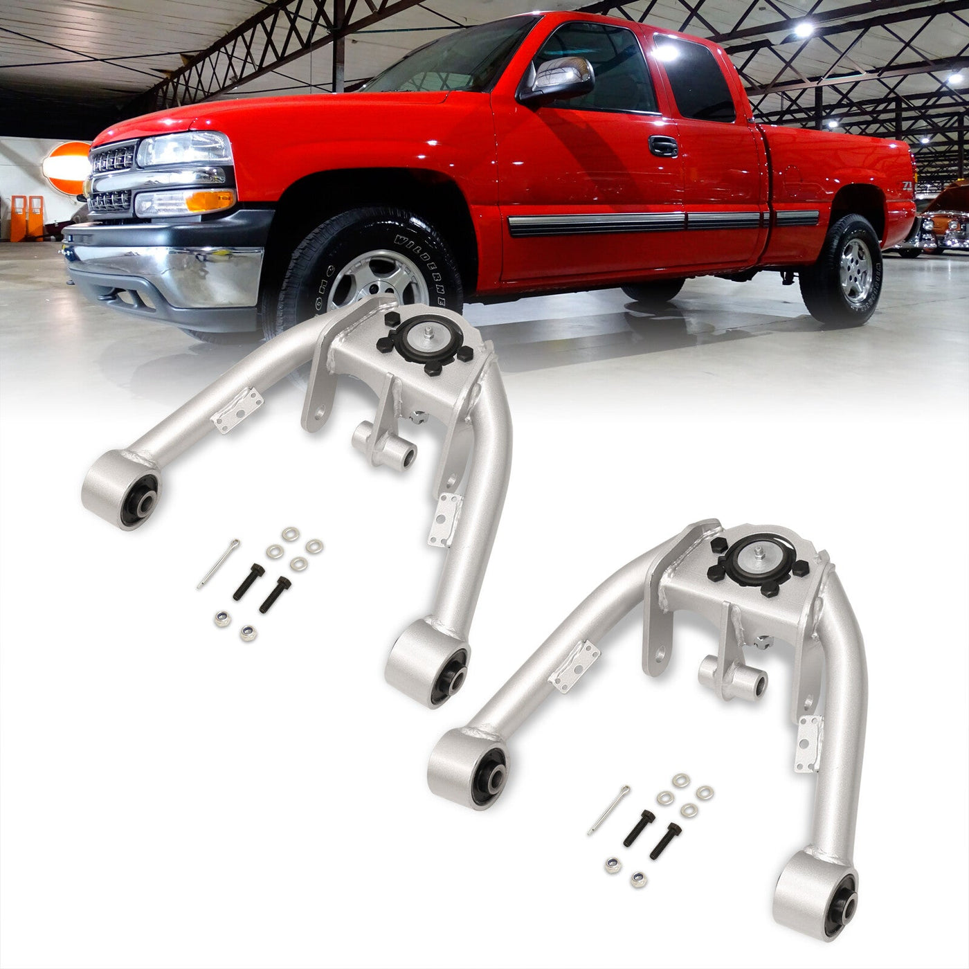 Chevrolet Silverado 1500 4WD 1999-2006 / GMC Sierra 1500 4WD 1999-2006 2-4" Lift Front Upper Tubular Control Arms Silver (Dual Shock Mount)