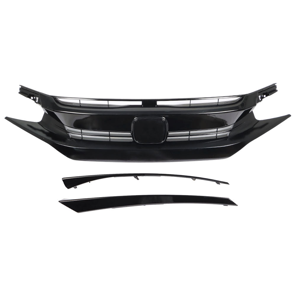 For 2016-2018 Honda Civic Coupe Sedan Black Front Hood Grill Grille Eyelid