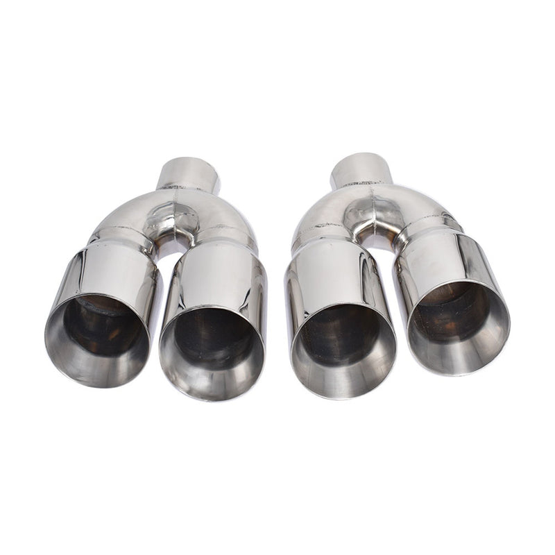 3" inlet QUAD 4" Staggered Out Dual Wall Exhaust Tips For Ford Mustang GT 5.0 V8