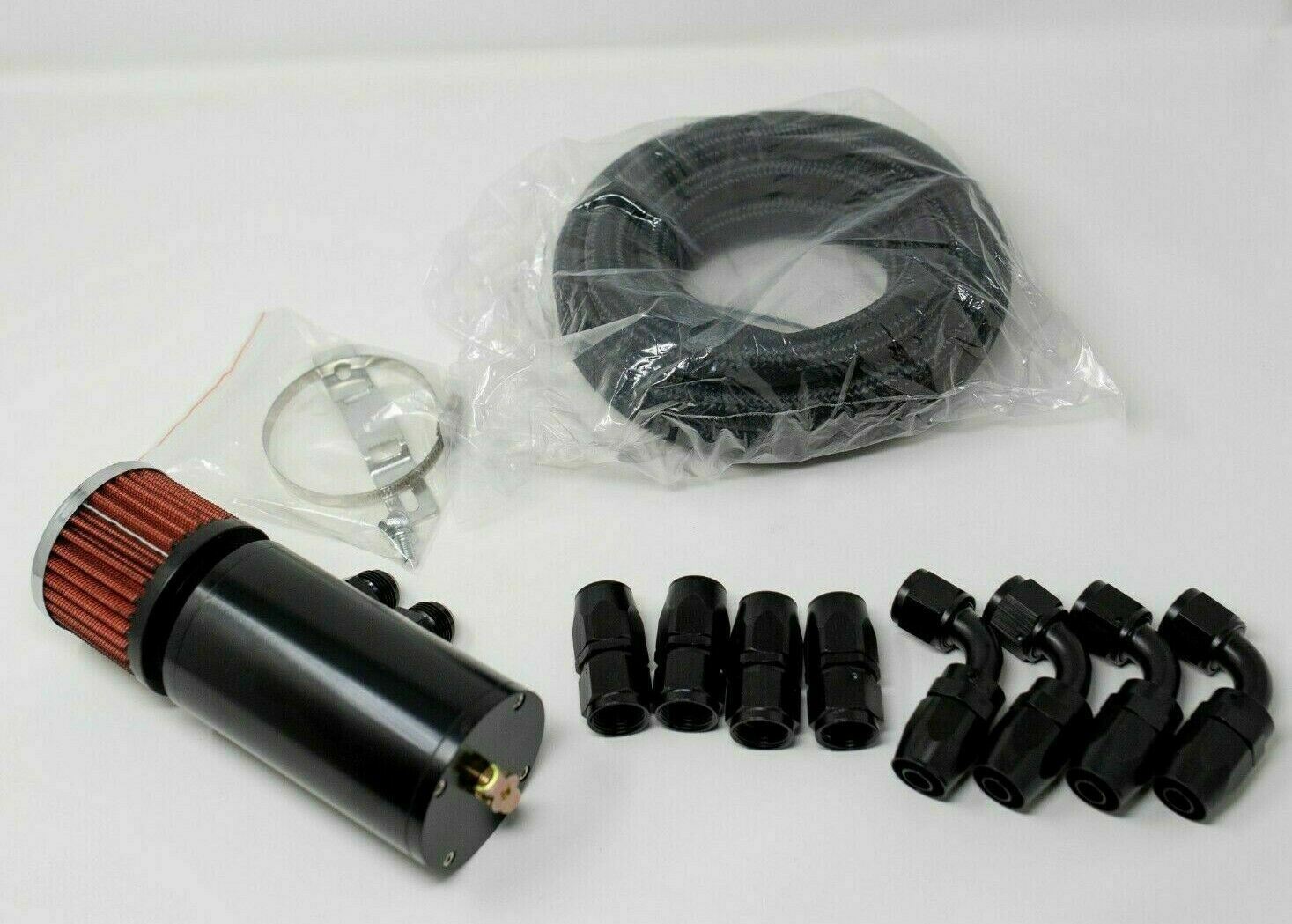 Pro Series Baffled 0.75L 8AN Oil Catch Can Hose Kit and Fittings Universal AN8