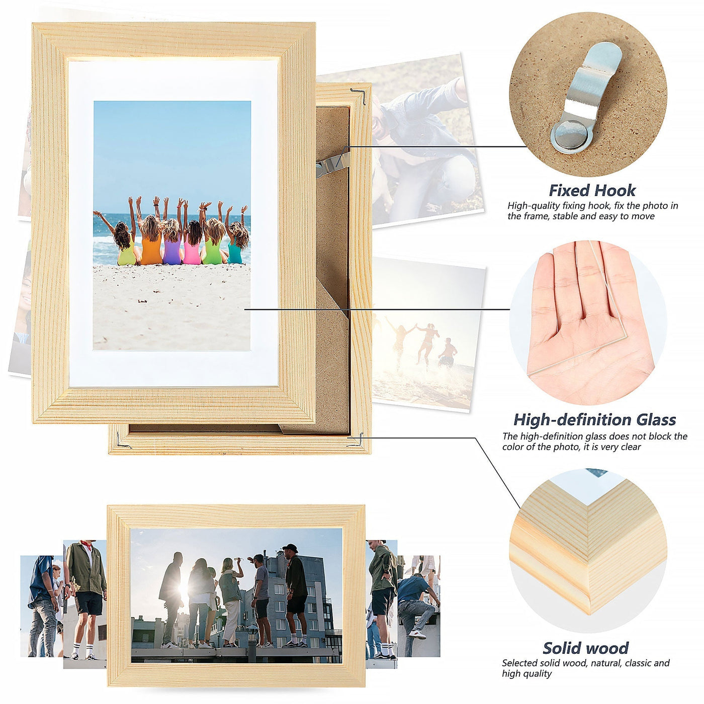 4x6 Picture Frames 3x5 with Mat Natural Set of 2 Wooden Wall and Tabletop Photo Frame