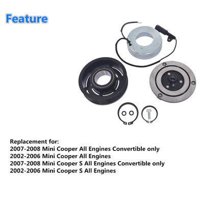 AC Compressor CVC Clutch Kit Pulley Coil For 02 - 08 Mini Cooper 6 Groove 1.6L