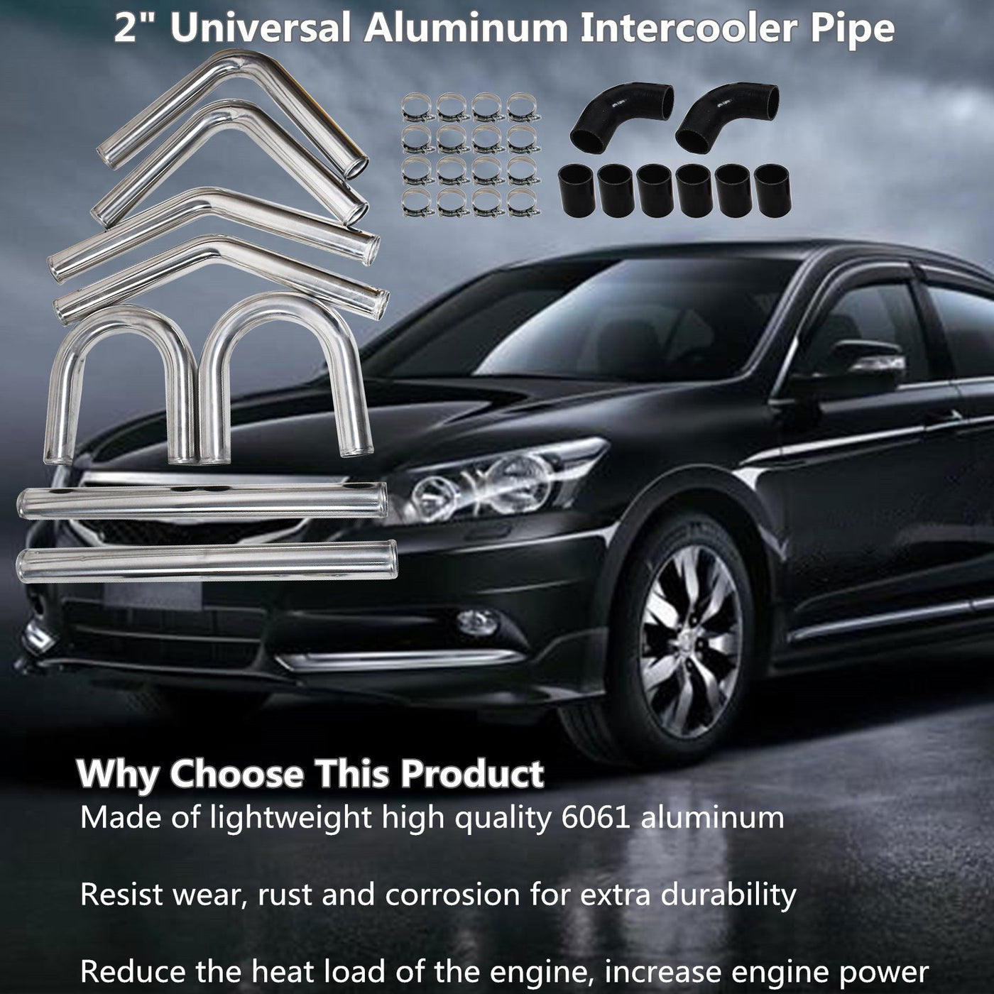 2'' Universal Aluminum Intercooler Pipe Kit DIY Kit + Black Silicone Hose