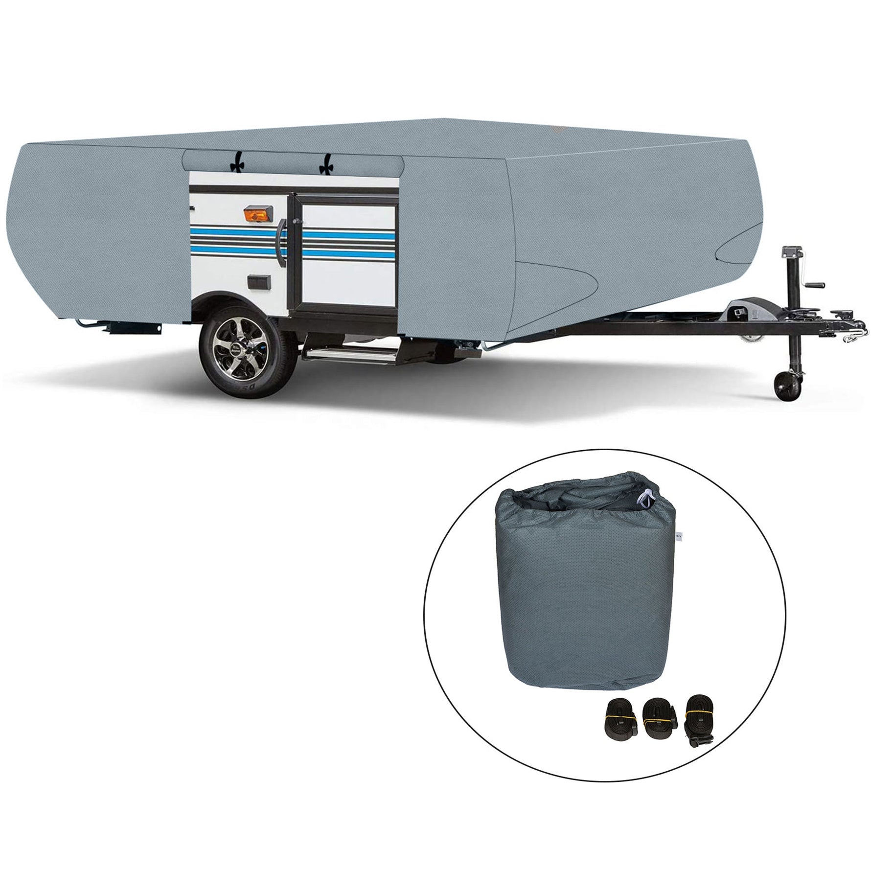 RV Trailer Cover For Folding Pop Up Camper 16-18 FT Trailers Waterproof